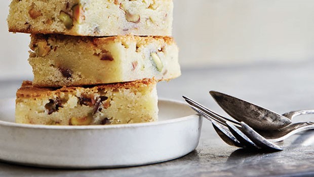 blondies and salted pistachios and lemon