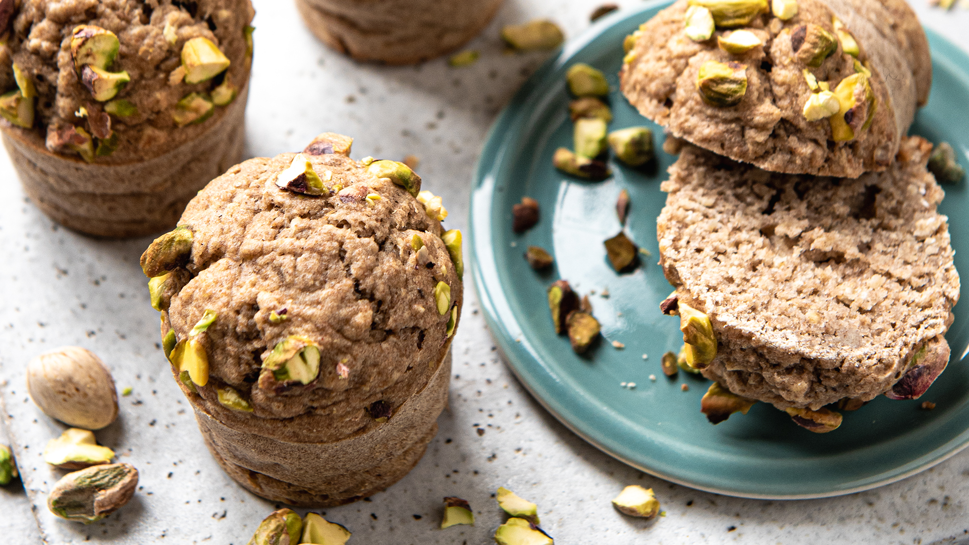 Breakfast Muffin with Banana, Wholemeal Flour and Pistachios