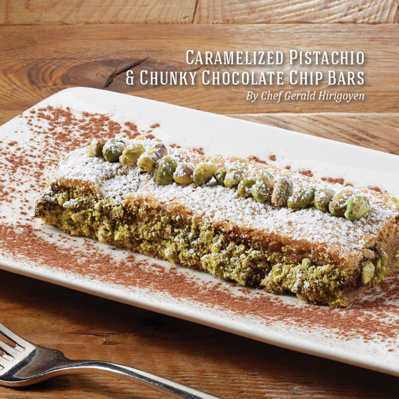 Holiday Recipes - Caramelized Pistachios with Chunky Chocolate Chip Bars