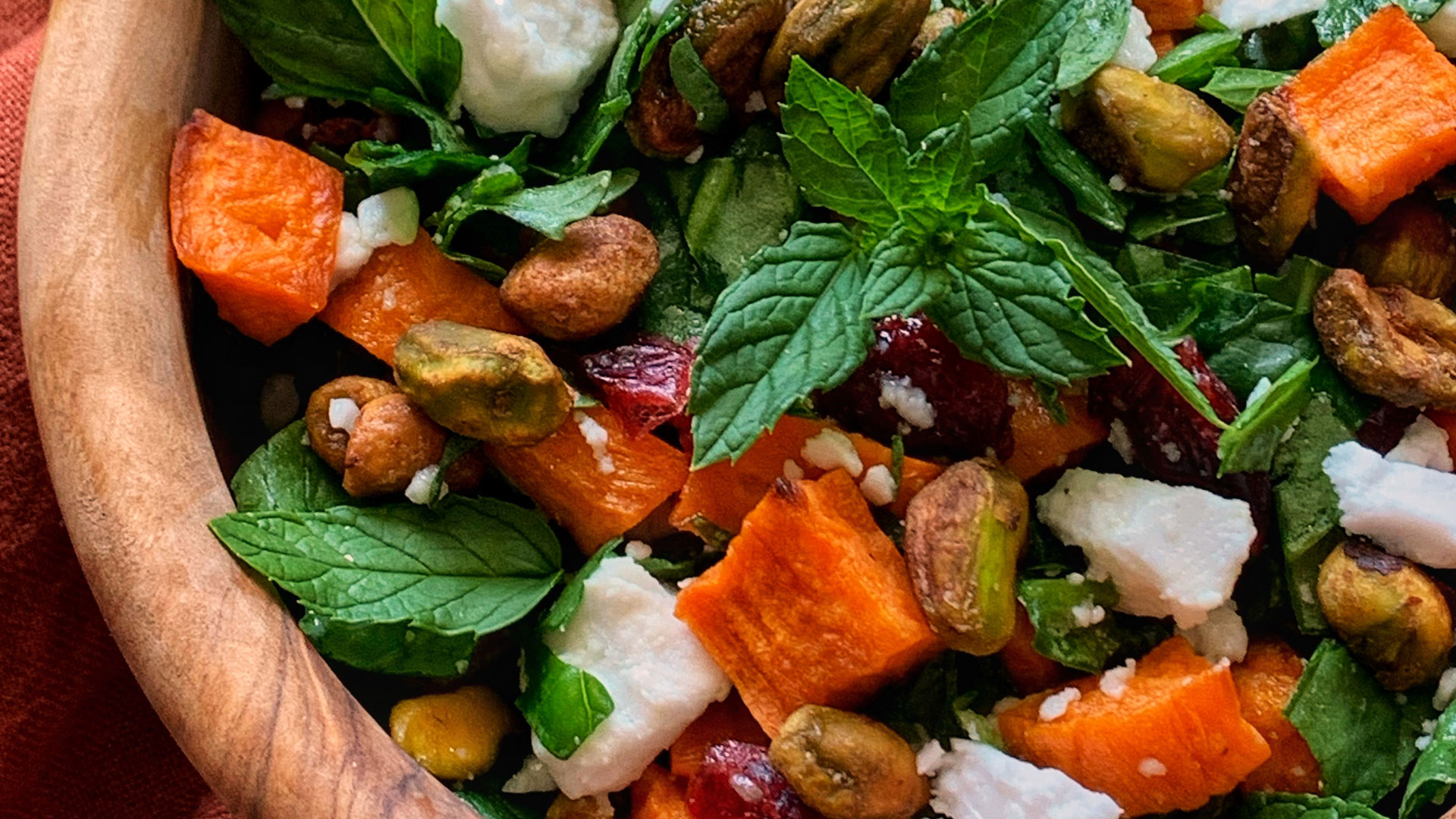 Pistachio Sweet Potato Cranberry Feta Salad