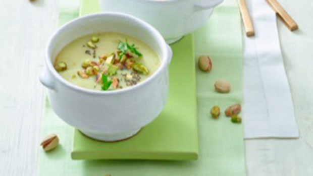Pistachios Celery Romanesco Soup with Pistachios and Chia Seeds