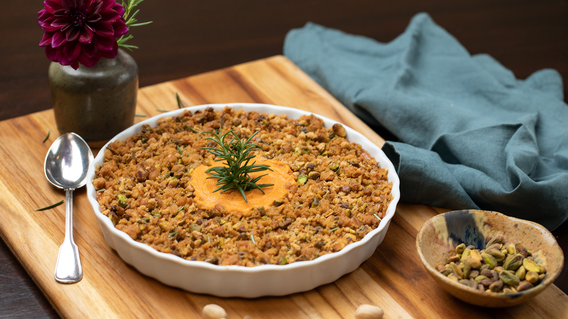 Sweet Potato Soufflé with Pistachio Streusel Topping