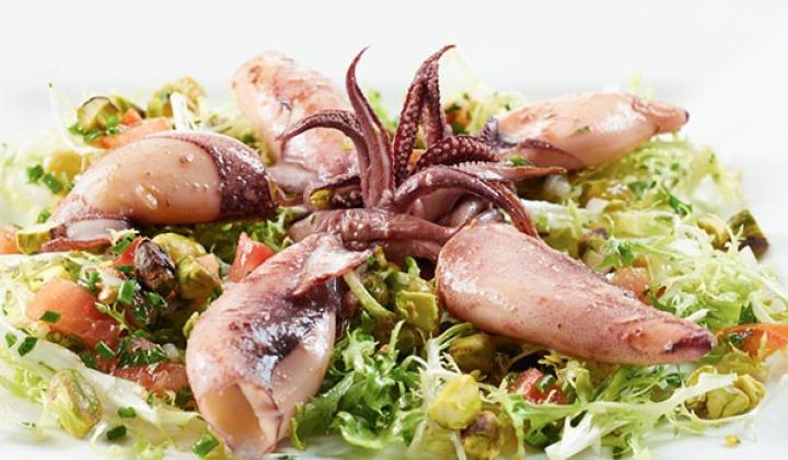 Calamari Salad Sautéed with Warm Pistachio Vinaigrette