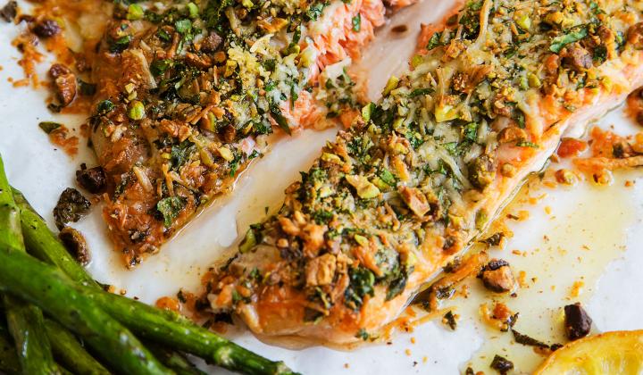 Pistachio and Parmesan Crusted Salmon