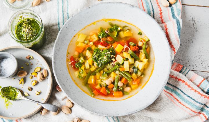 Vegetable Bean Soup with Pistachio Pistou